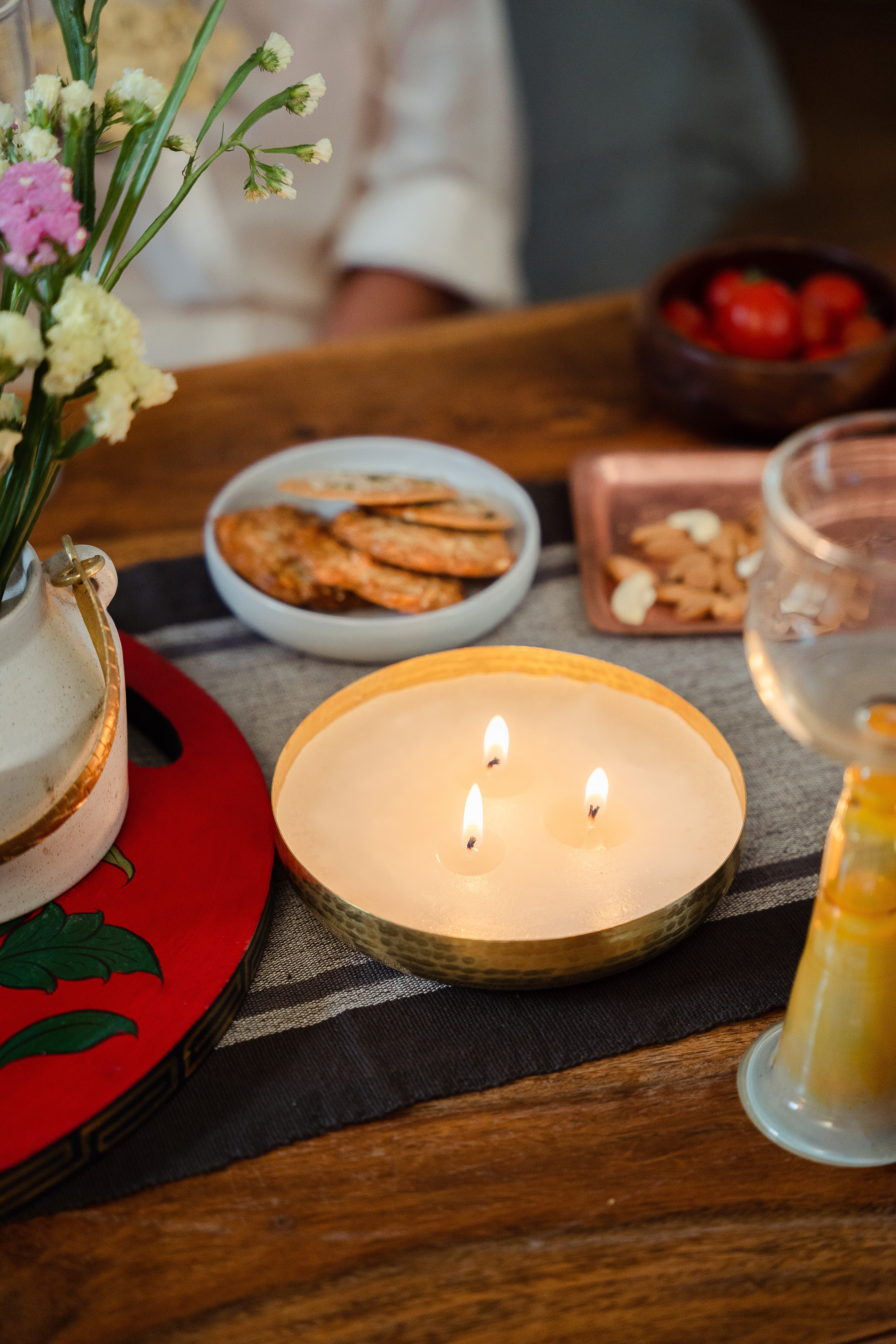 Brass Bowl Candle: Beeswax Handmade Rose Candle