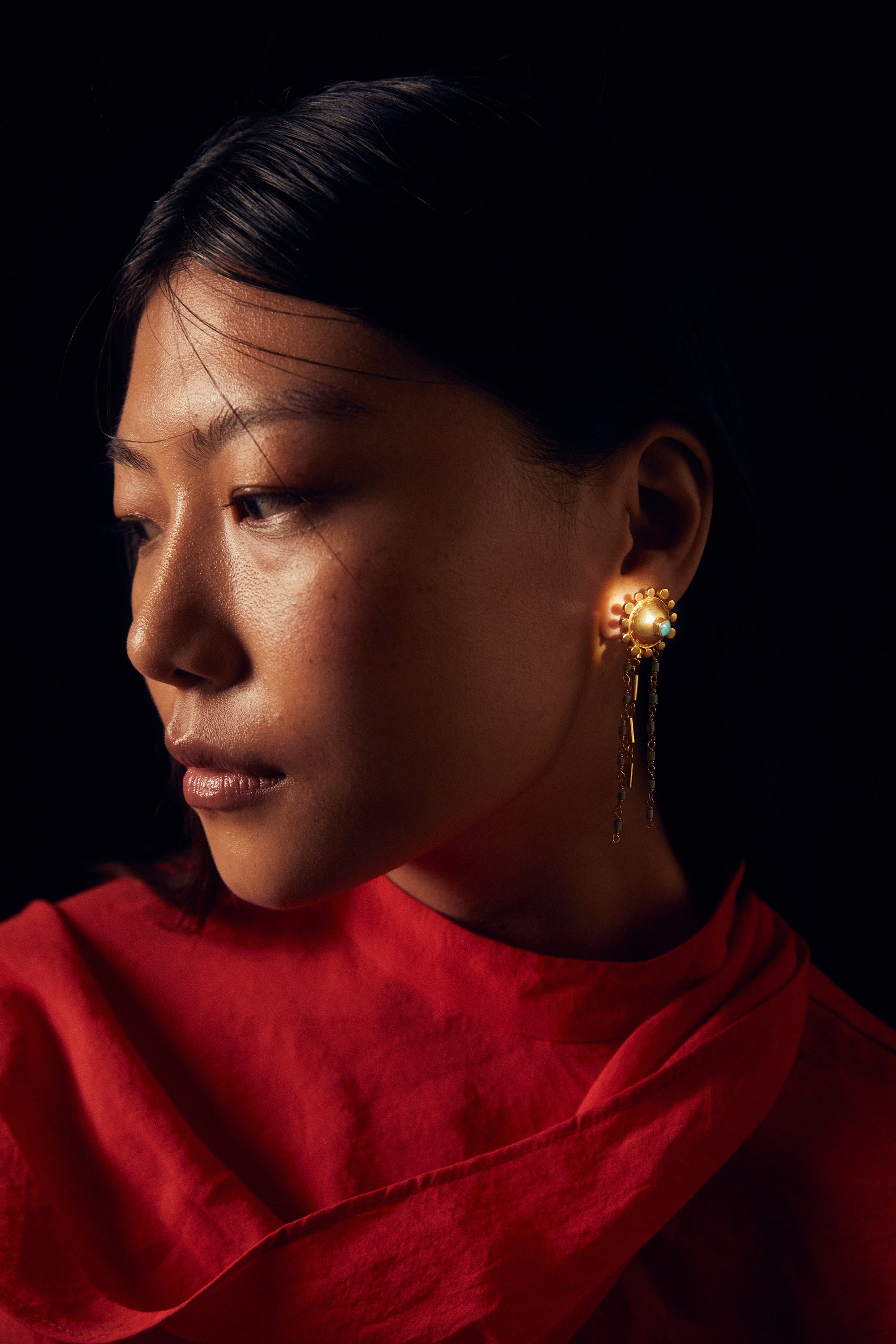 Stupa turquoise chain earring