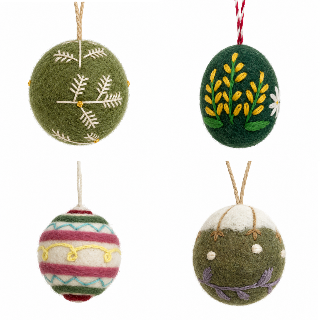 Merry Mix Handmade Wool Felt Christmas Ornaments – Set of 4