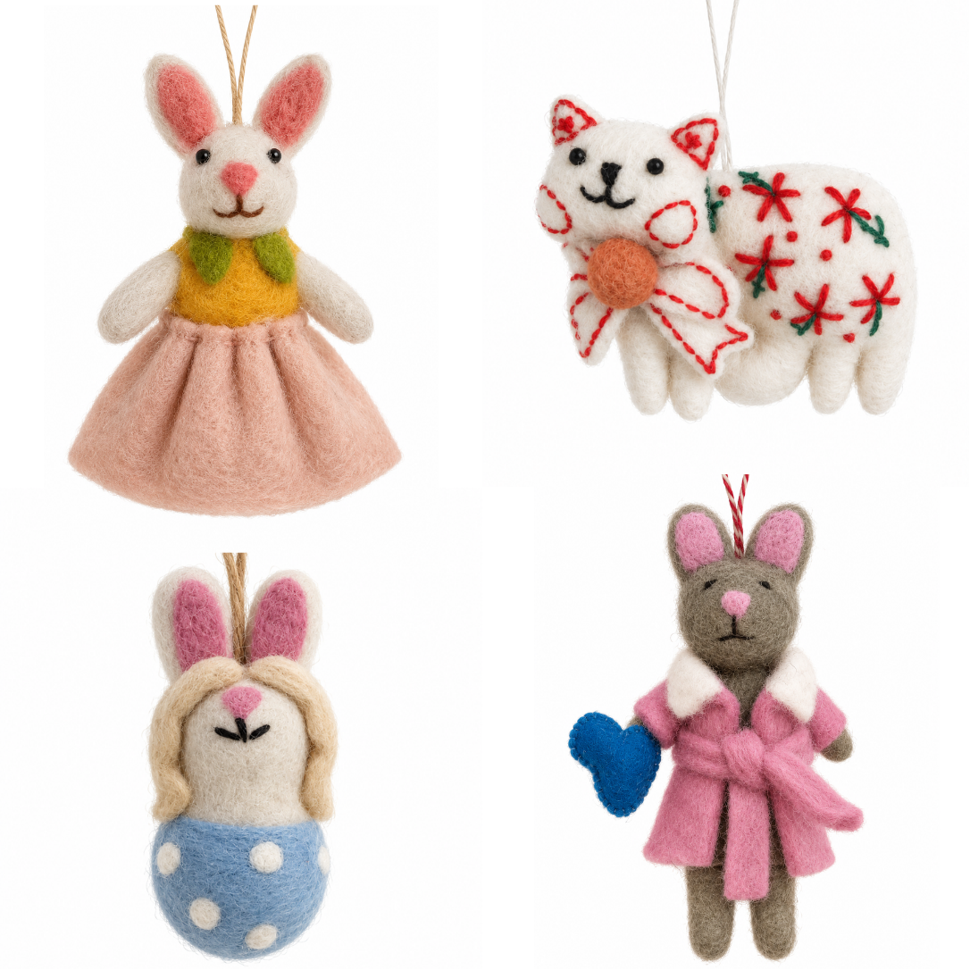 Cozy Friends Handmade Wool Felt Christmas Ornaments – Set of 4