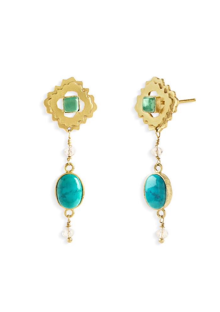 Drop Turquoise Earrings - Handmade In Nepal
