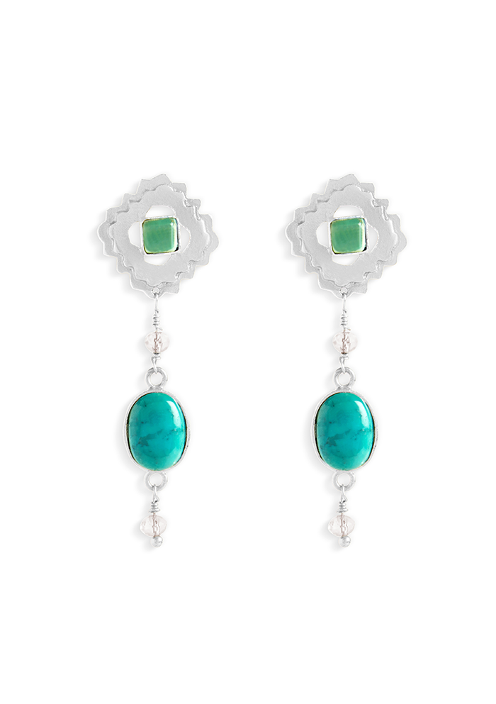 Drop Turquoise Earrings - Handmade In Nepal