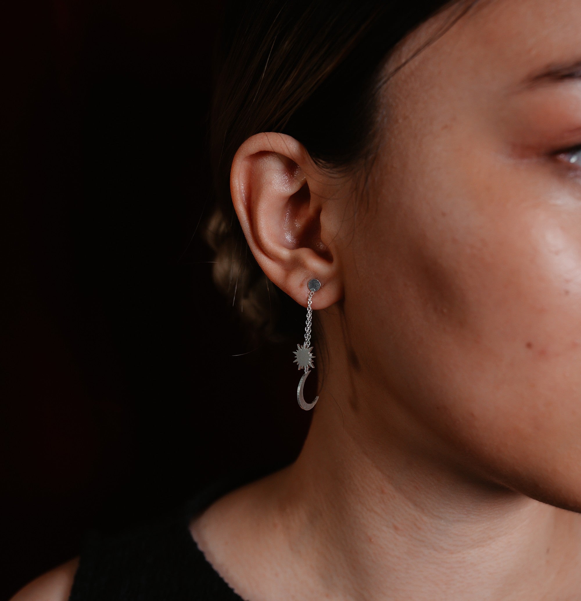 Chain Sun And Moon Earrings