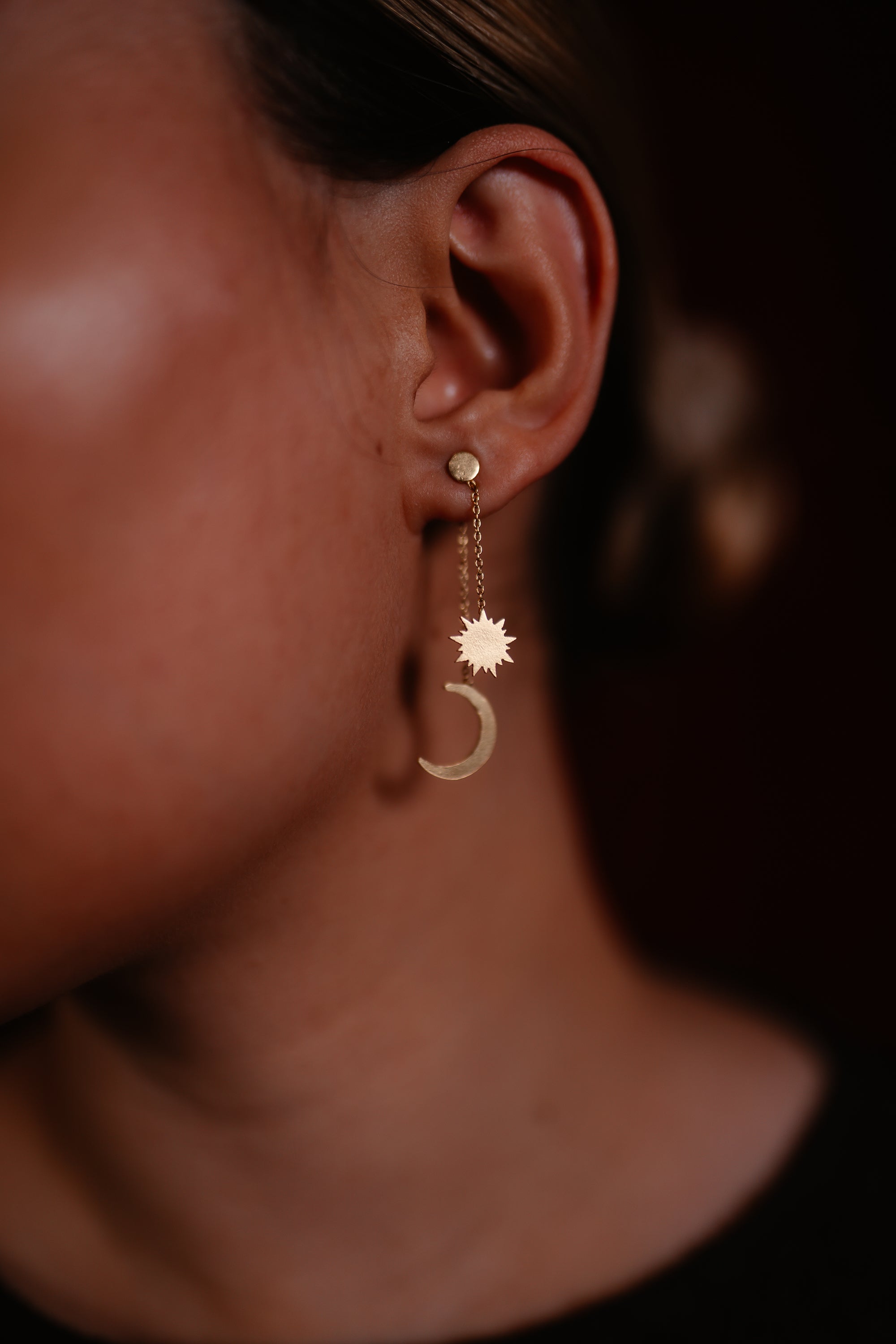 Chain Sun And Moon Earrings