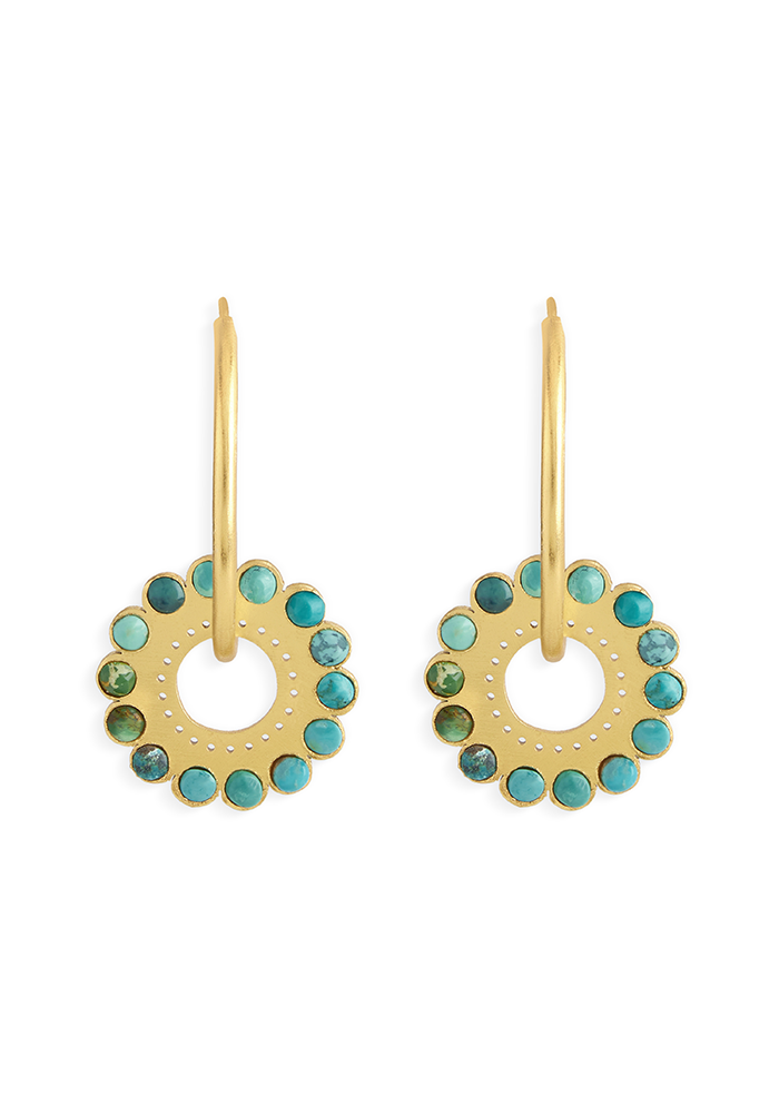 Turquoise Round Earrings - Handmade In Nepal