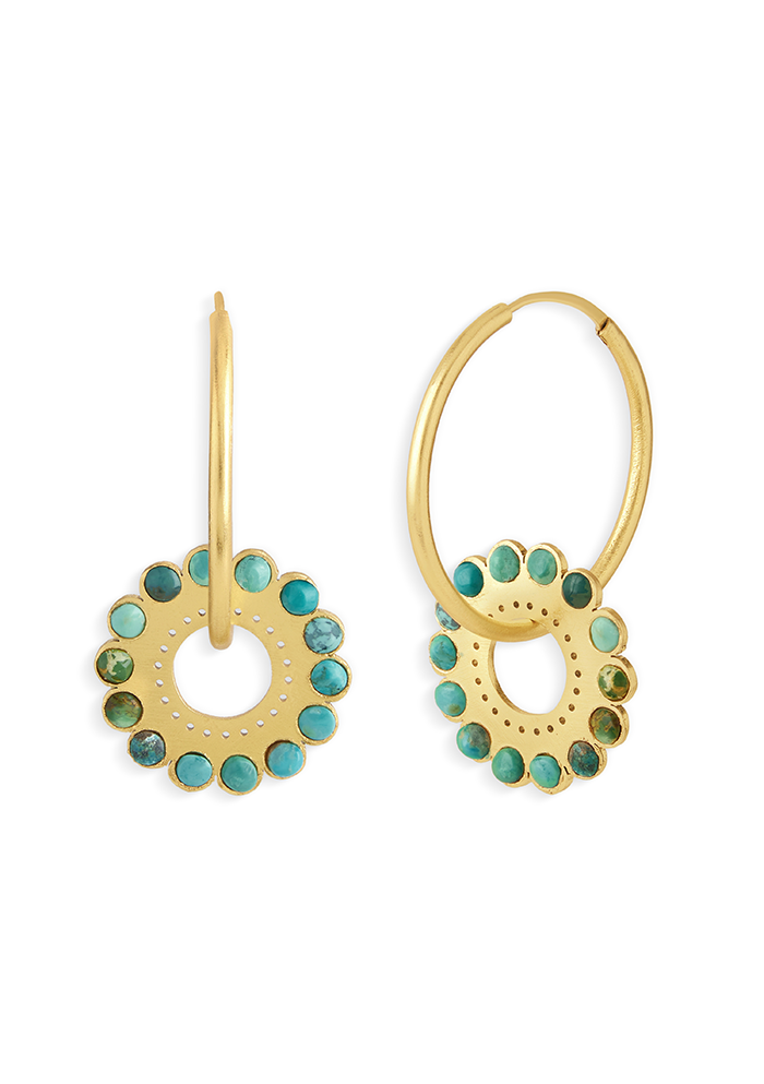 Turquoise Round Earrings - Handmade In Nepal