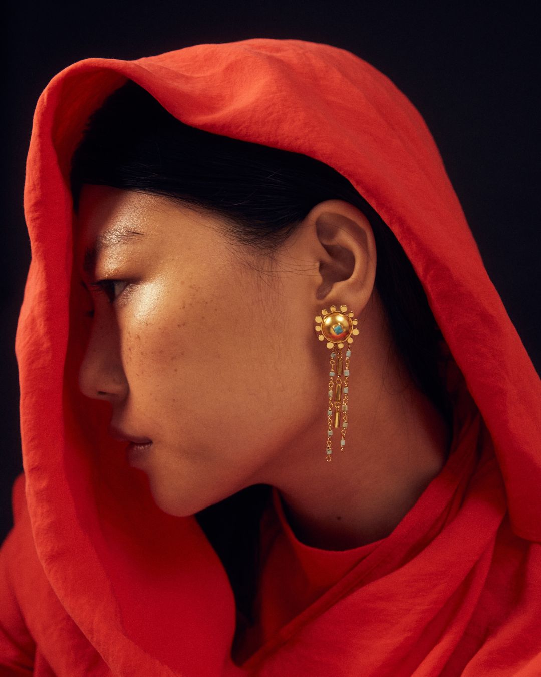 Stupa turquoise chain earring