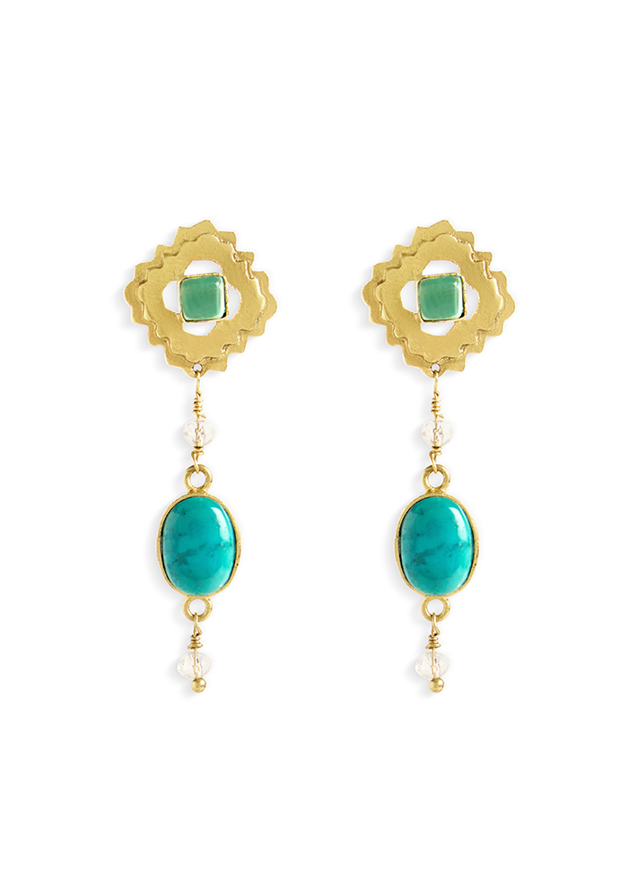 Drop Turquoise Earrings - Handmade In Nepal