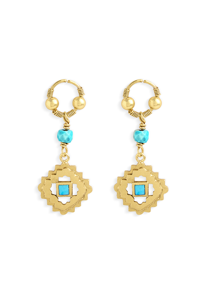 Turquoise Drop Earrings - Handmade In Nepal