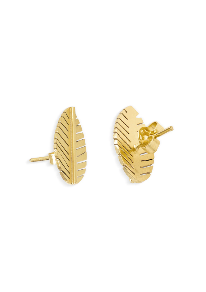 Gold-Plated Leaf Shaped Stud Earrings